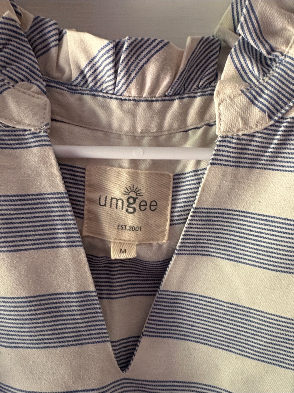 Umgee Navy and White Striped V-Neck Peasant Top - Picture 2 of 5